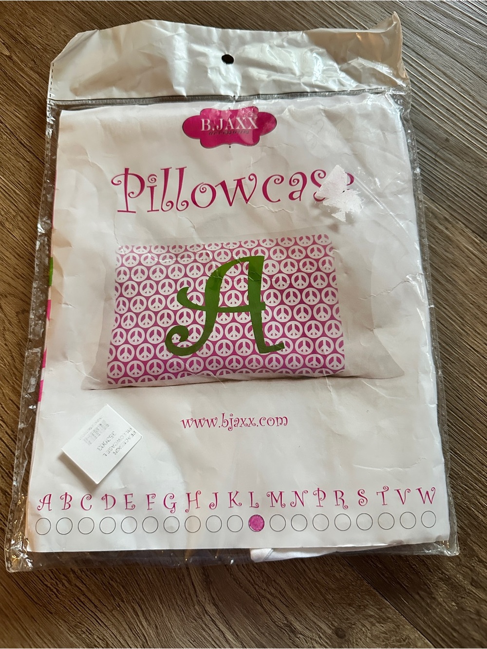 B.Jaxx Pink peace sign pattern Pillowcase W/monogram initial L. Love Happiness